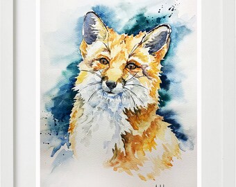 Red Fox Portrait Original Watercolor, State Wild Nature, Wildlife Forest Dwellers, Animal Lover Painting, Kids Room Art, Fireplace Decor