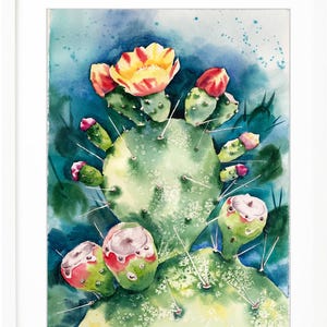 Cactus Pianta Acquerello Dipinto Deserto Arte Appeso Cactus Arizona Natura Fioritura Cactus Arte Botanica da Parete, Frutta Cactus Decorazione Regalo Floreale