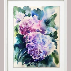 Dipinto ad acquerello di ortensia rosa, regalo per la mamma, arte murale botanica, giardino della nonna, inaugurazione della casa, fiori da giardino, regalo per l'appartamento