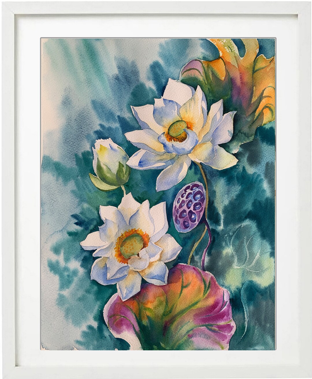 Blue Lotus Watercolor Painting Original Birth Month Flower Lotus Wall ...