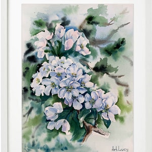 Dipinto ad acquerello di fiori di ciliegio, originale decorazione per appartamento della cognata, fiori dipinti a mano per brunch, arte murale botanica, giardino della nonna