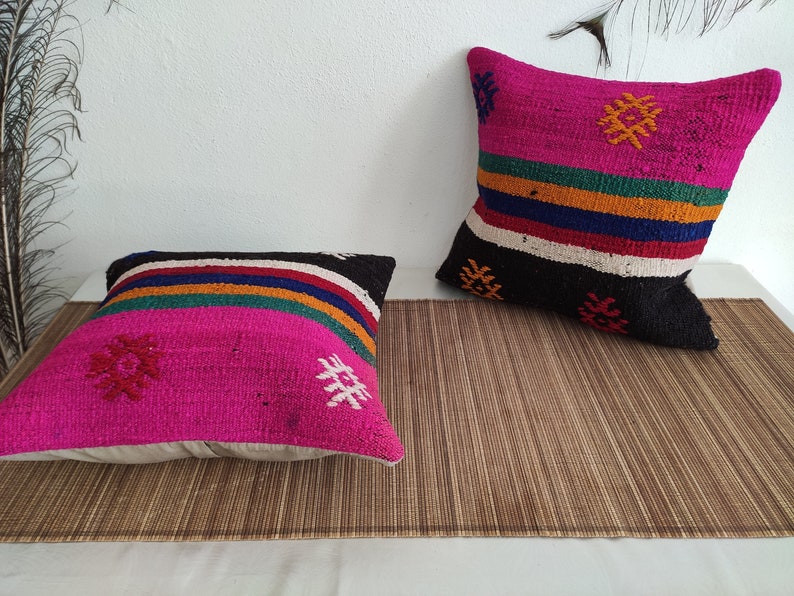 pr13 15.7x15.7 Twin Pillows,Turkish Pillow,Hand Made Pillow,Kilim Pillow,Accent Pillow,Cushion Rug Kilim,Pink Pillow,Decorative Pillow