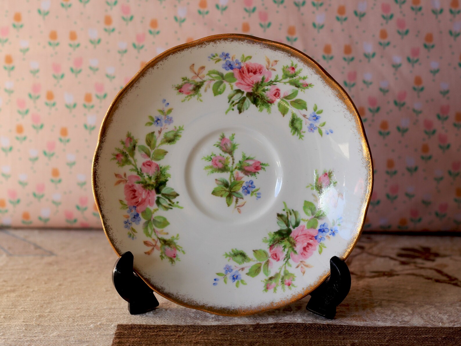Roslyn Fine Bone China Moss Rose Tea Set / Vintage Tea Set / Roslyn Tea