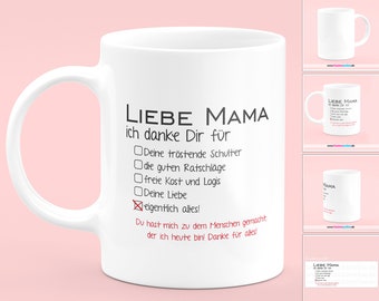 Tasse "Liebe Mama ich danke Dir für...." Geschenktasse - Muttertag - Motherday - Mom - Geschenk - Tasse mit Spruch