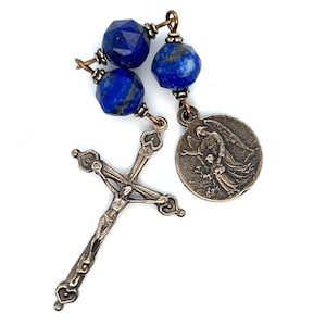 Three Hail Mary Guardian Angel Sacred Heart Lapis Lazuli Gemstone Chaplet - ImmaculateRose