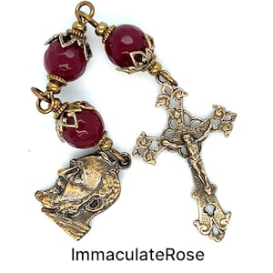 Three Hail Mary St. Padre Pio Red Jade Gemstone Chaplet - ImmaculateRose