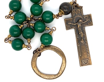 Irish Penal Emerald Jade Gemstone Bronze 1 Decade Tenner Rosary - ImmaculateRose