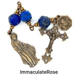Three Hail Mary St. Benedict Mary Miraculous Medal Lapis Lazuli Gemstone Chaplet - ImmaculateRose
