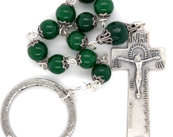 Silver Irish Penal Green Jade Tenner Rosary - ImmaculateRose
