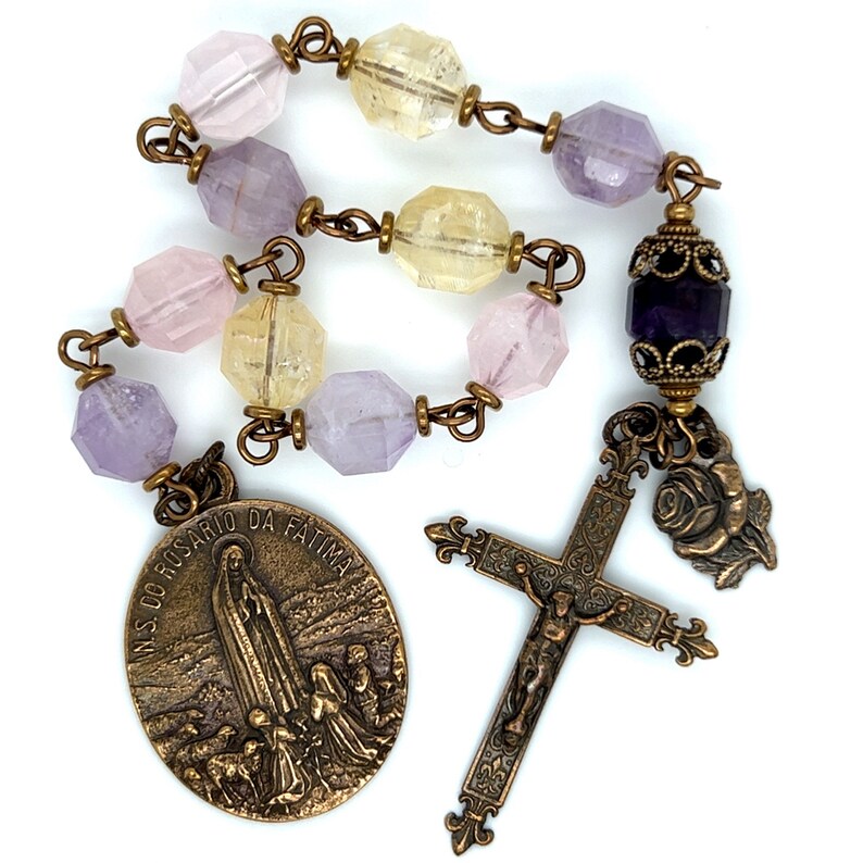 Our Lady of Fatima Rose Miraculous Medal Amethyst Citrine and Etsy