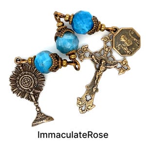 Three Hail Mary St. Benedict Monstrance Medal Blue Apatite Gemstone Chaplet - ImmaculateRose