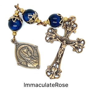 Three Hail Mary Our Lady of Lourdes Blue Tiger's Eye Gemstone Chaplet - ImmaculateRose