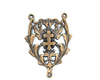 Cross of Lorraine Rosary Center - Sterling Silver or Bronze - Rosary Parts 1174 - ImmaculateRose