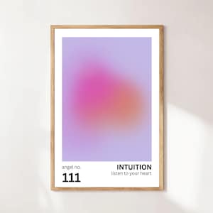 Angel Number 111 INTUITION Poster, Aura Posters, Angel Number Poster, Gradient Aura Angel, Trendy Dorm Wall Art, Digital Download