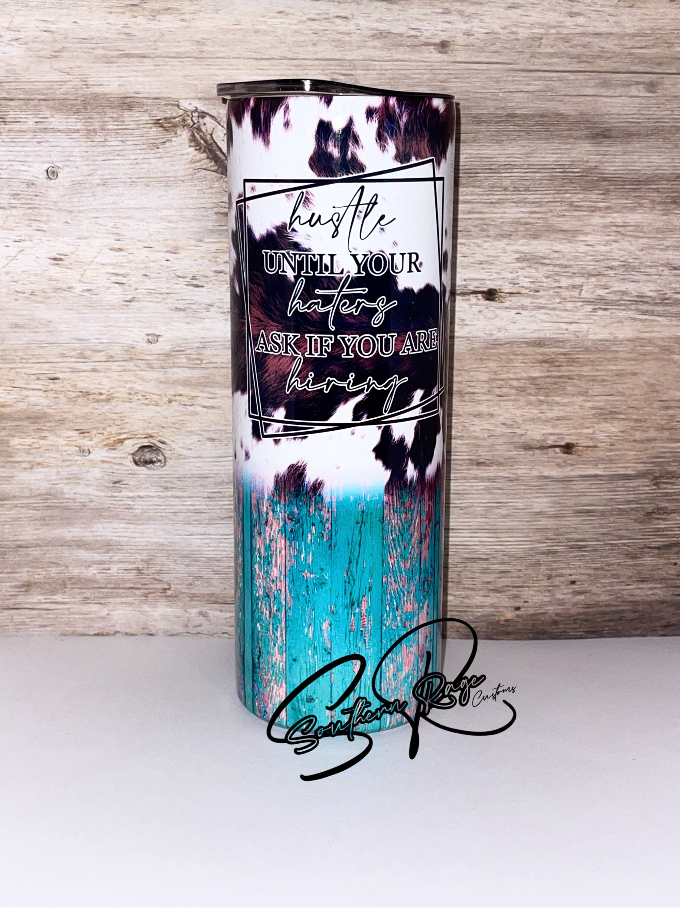 Cow hide tumbler cow tumbler teal tumbler hustle tumbler Etsy