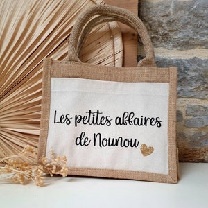Sac en jute et coton personnalisable - nounou Atsem maîtresse crèche - Mamie maman - cadeau personnalisé - sac en jute