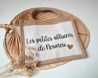 Sac en jute et coton personnalisable nounou Atsem maîtresse crèche