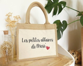 Customizable jute and cotton bag - burlap bag - customizable bag - small items bag - tote bag - market bag