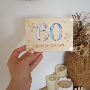 Carte en bois Joyeux anniversaire - Carte pour billet - Billet - Carte