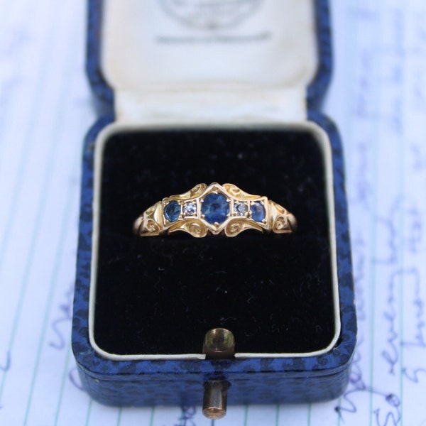 Antique sapphire and diamond ring, 18ct gold, UK size U/US size 10.25