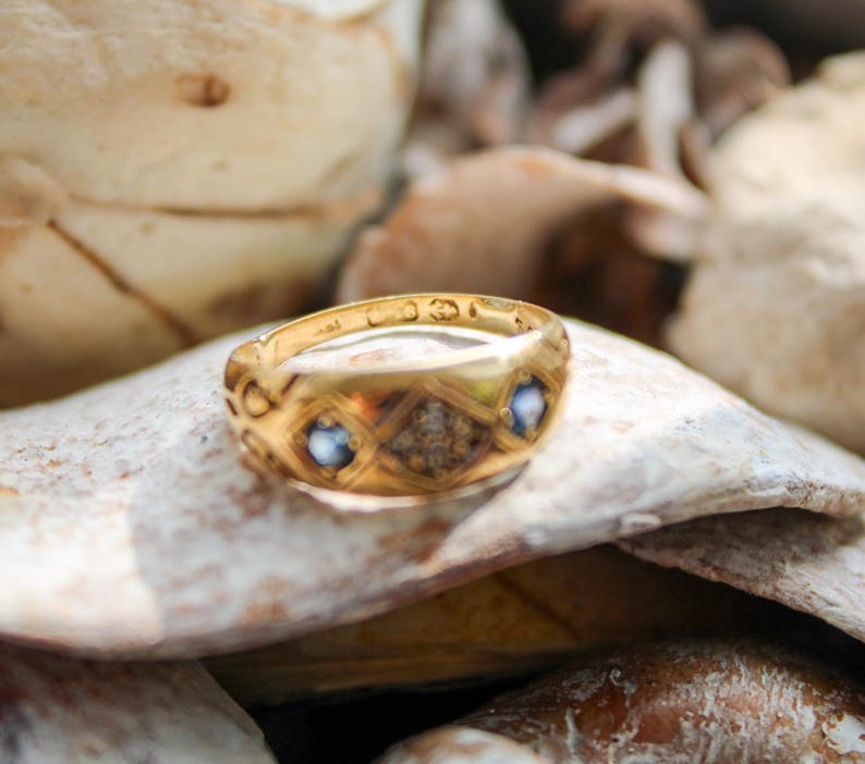Antique Sapphire and Diamond Gypsy Ring, 18ct Gold, UK Size L/US Size 5