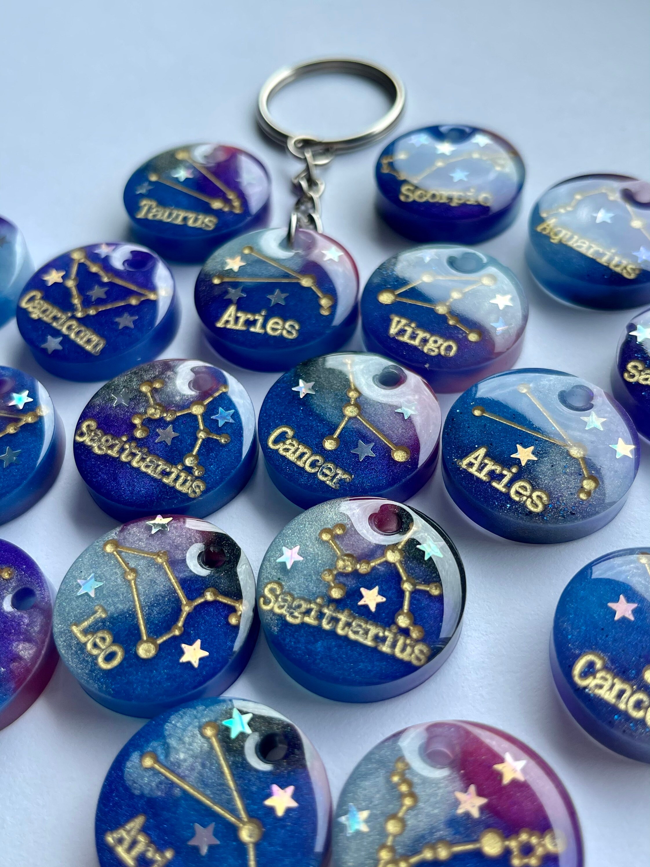 Zodiac sign keychain / keyring / resin / astrological sign Etsy