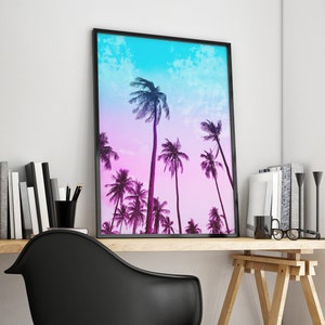 Vaporwave Palm Trees Wall Art, Purple Blue Retro Futuristic Art Print, Aesthetic Printable Poster, Palm Tree Painting *Digital Download*