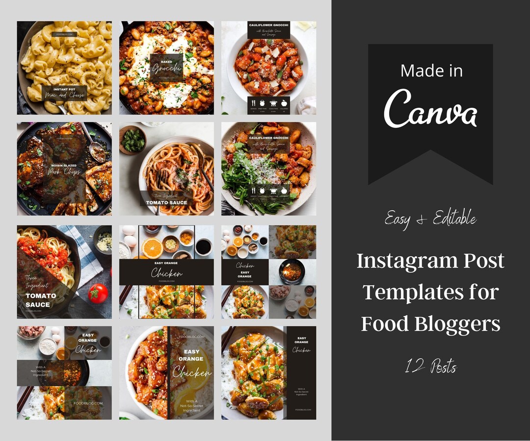 Food Blogger Instagram Post Templates for Canva | Food Blog Minimalist ...