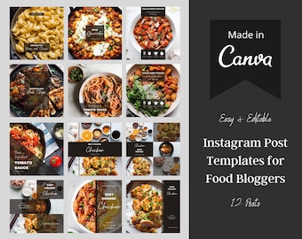 Modèles de publication Instagram pour blogueurs culinaires pour Canva | Modèles Canva de publication Instagram minimaliste pour blog culinaire | Articles modifiables pour les blogueurs culinaires
