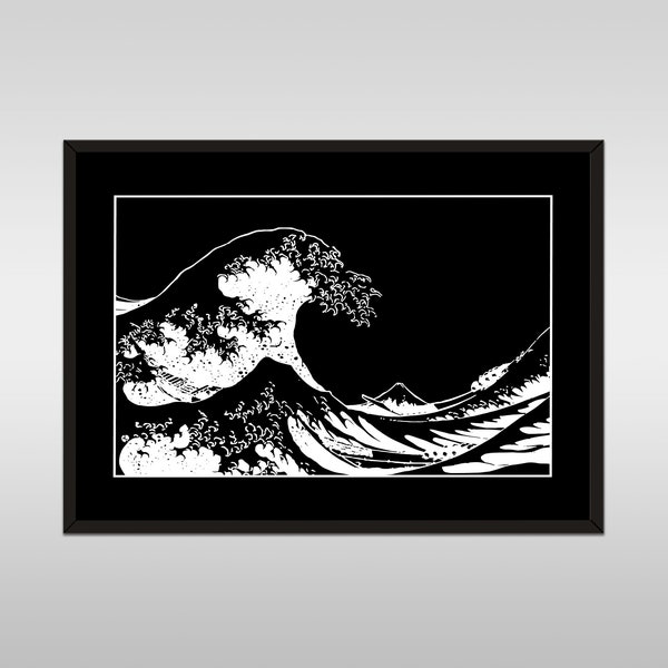 White Great Wave Kanagawa Wall Art, Japanese Aesthetic Print, Great Wave Off Black Printable Poster, Hokusai Art Painting *Digital Download*