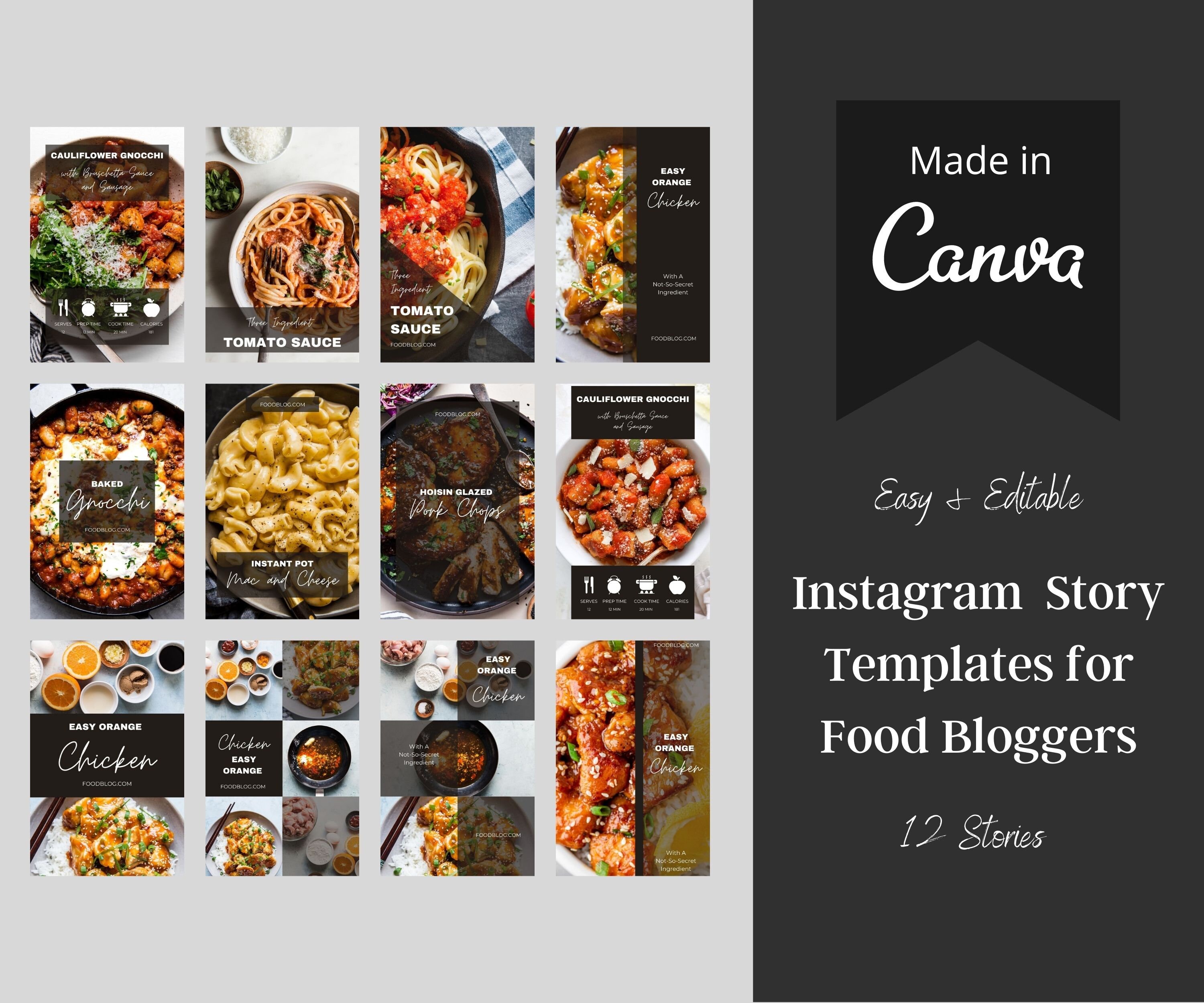 Food Blogger Instagram Story Templates for Canva Food Blog Minimalist ...