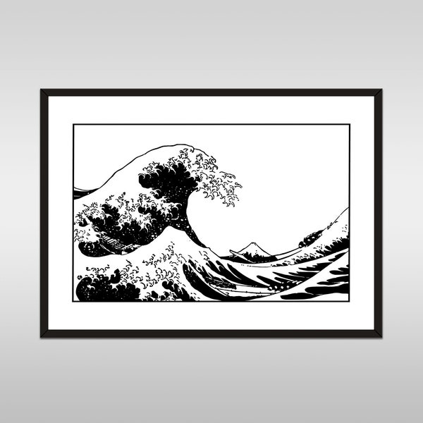 Black Great Wave Kanagawa Wall Art, Japanese Aesthetic Print, Great Wave Off Printable Poster, Hokusai Art Painting *Digital Download*