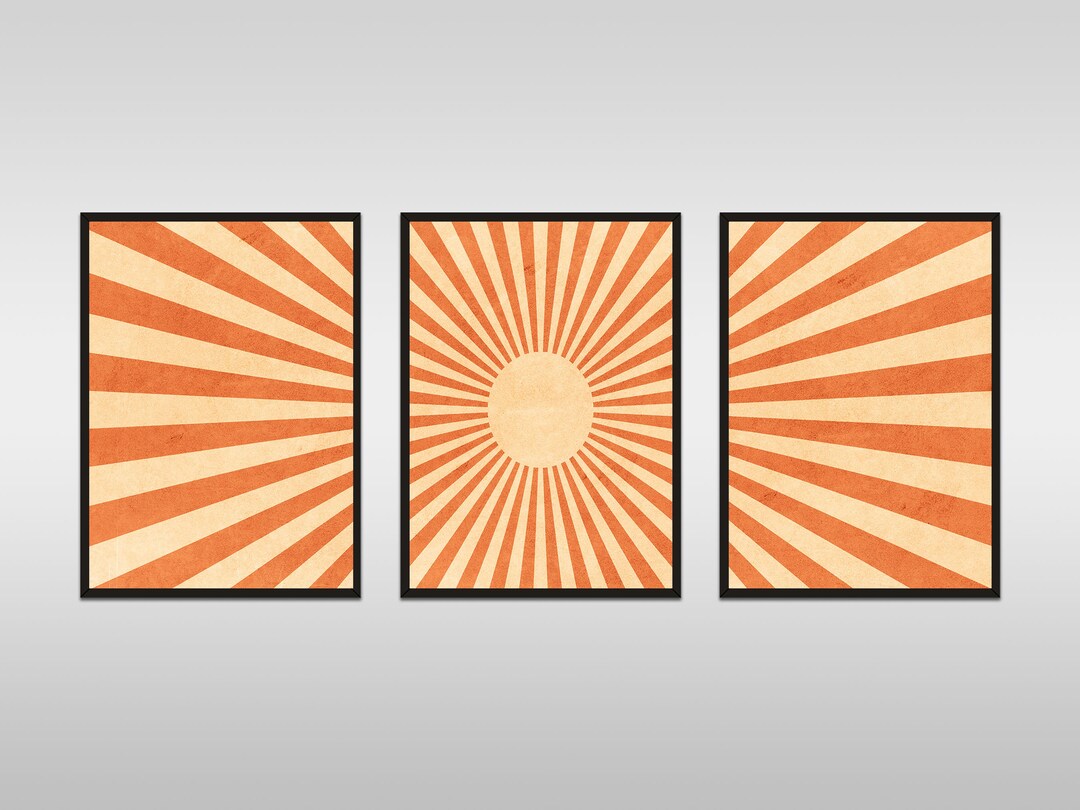 Vintage Sun Mid Century Wall Art, Set of 3 Abstract Sunset Rays Art ...
