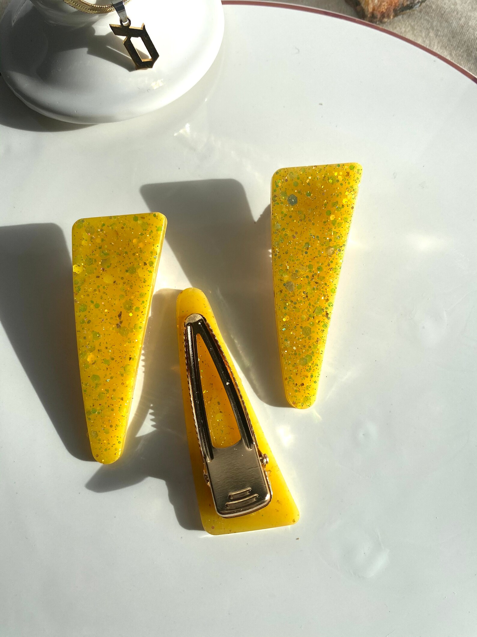 Set of Three Yellow Hair Clips Etsy