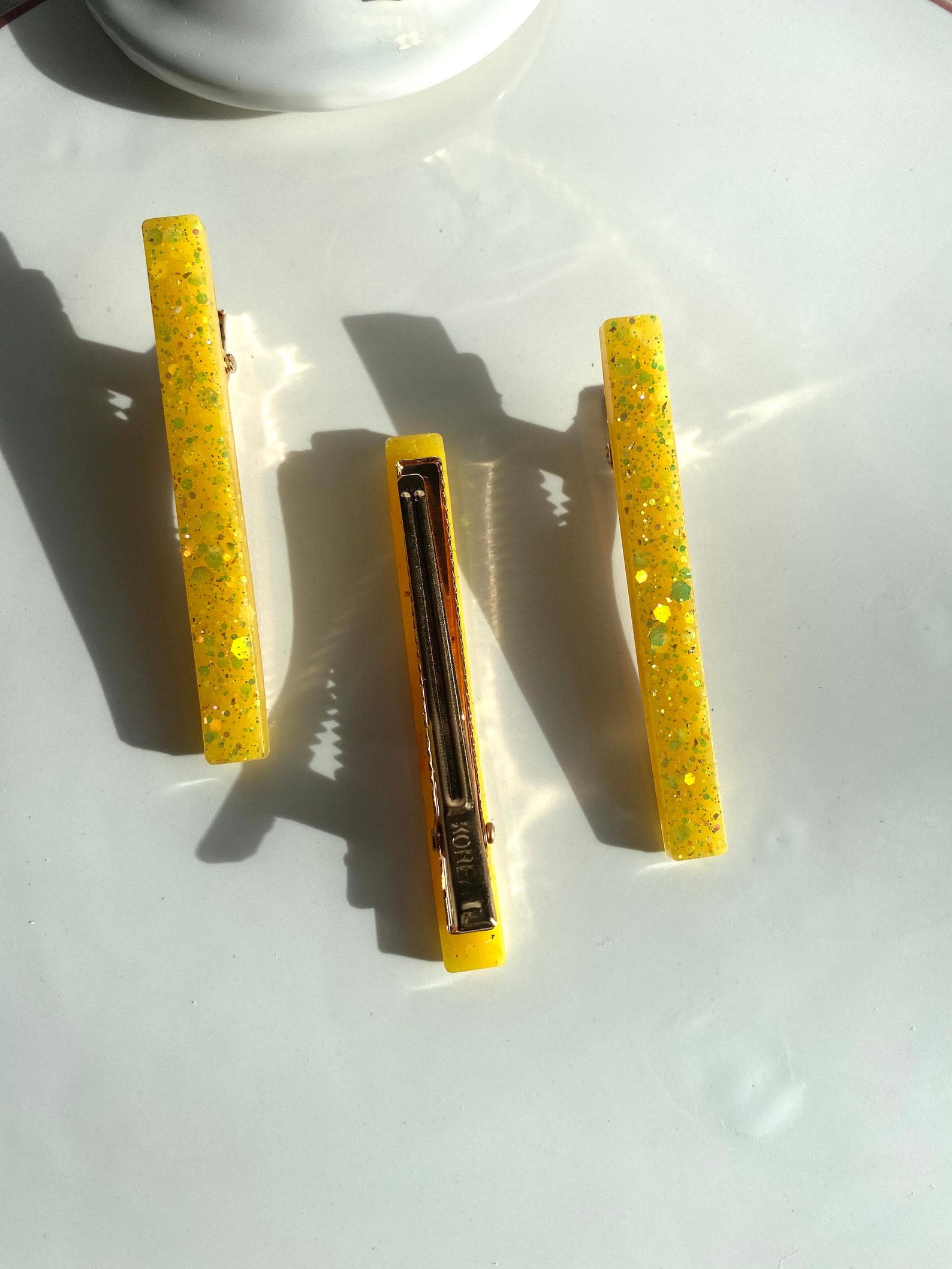 Set of Three Yellow Hair Clips Etsy