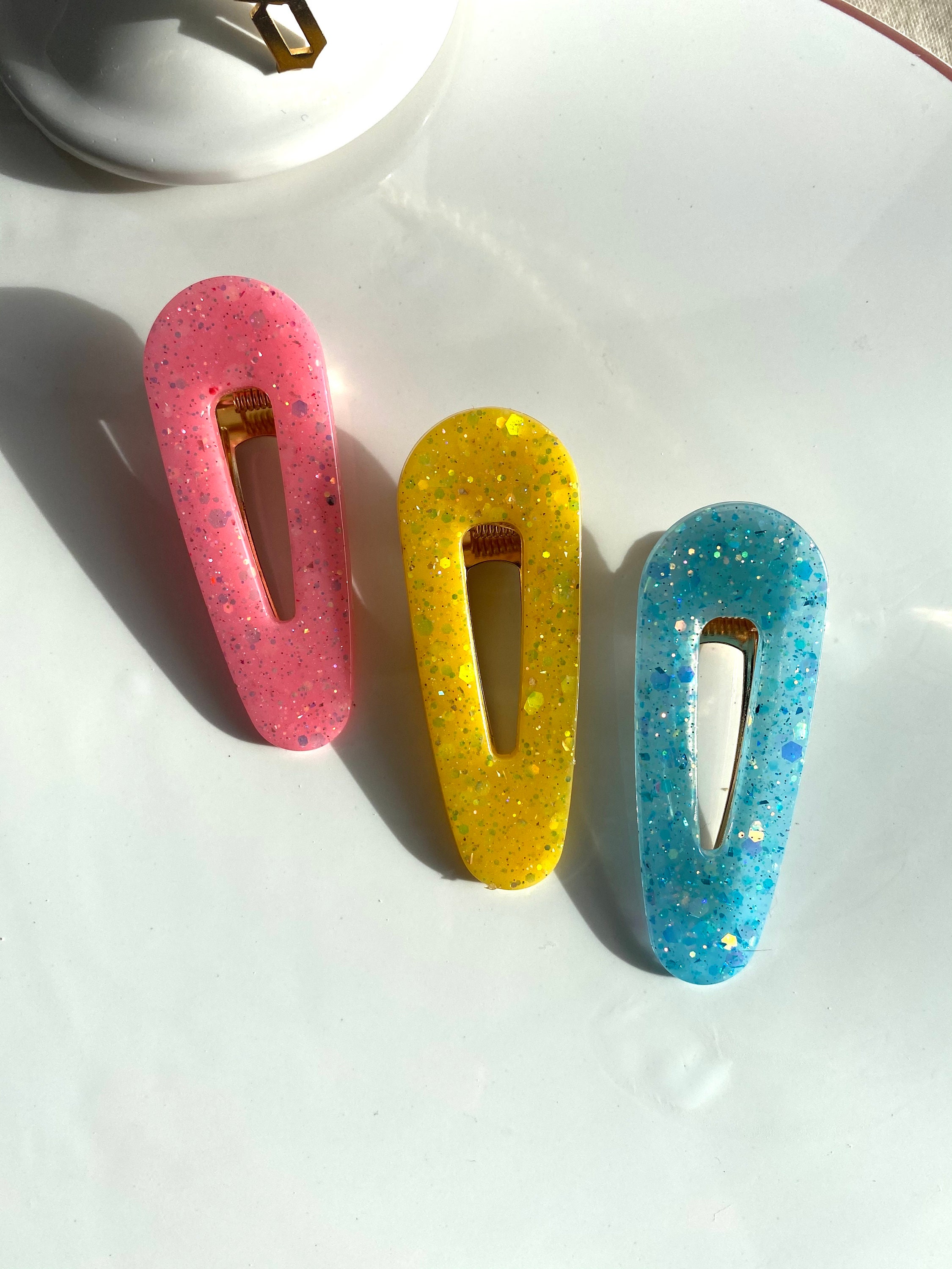 Set of Three Multi Pack Glitter Hair Clips Etsy
