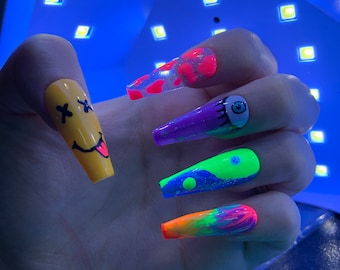 Multicolor Nails Etsy Multicolor Nails Etsy