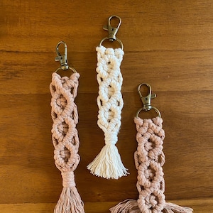 Macrame Keychain Key Ring Boho chic purse Accessory, Cream, blush pink, black, or sage green