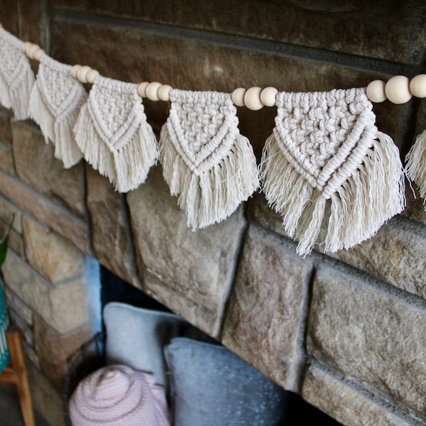 Boho Beaded Macrame Garland ~ FREE SHIPPING ~ Banner Bunting Chain Decoration Decor Festive Party Event Bohemian Home Nursery Handmade