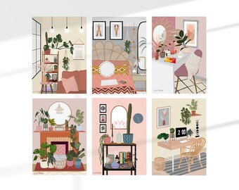 Set of 6 Postcards of Interior Prints / Interior Postcard Set / Home Series Prints