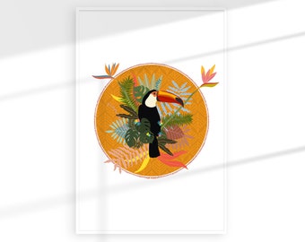 Tropical Print / Toucan Illustration Print / Tropical Paradise Print