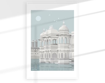 Taj Lake Palace Udaipur Print / India Print / India Illustration