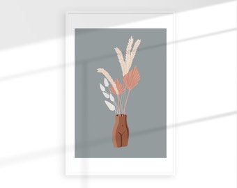 Female Body Vase Print / Dried Flowers Print / Dried Blooms Print