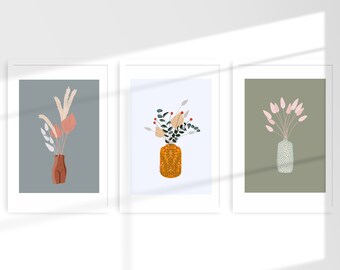 Dried Flowers Trio Prints / Plant Triptych / Plant Prints Set of 3 A5