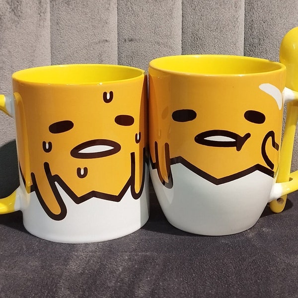 mug,Japanische Anime-Kaffeetasse, süße Kaffeetasse mit Löffel, japanischer Unzip-Anime, süße Ei-Kaffeetasse, Ei-Animations-Kaffeetasse.