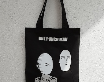 bolso one punch man, bolso de hombro, bolsa de transporte de lona, anime, bolsa de algodón, regalo de anime, bolso shopper, bolso ecológico, gymsack, sling bagck