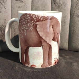 mug, elephant coffee mug, elephant and flower coffee mug, birthday gift, gift for her, nice gift