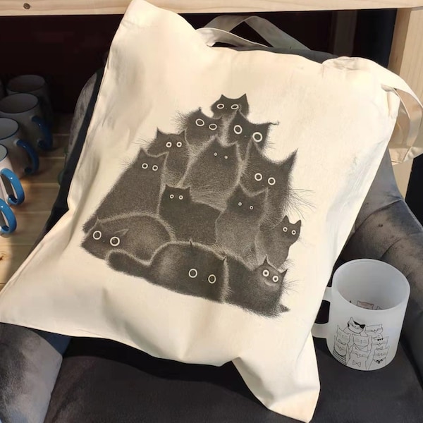 Cute Cat, Shoulder Bag, Canvas Carrying Bag, Anime, Cotton Bag,Anime Gift,Shopper Bag,Eco-friendly Bag