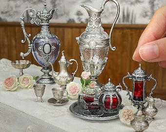 Miniature Moonlight Magic Tea Set, 1:6 Dollhouse Resin Tableware