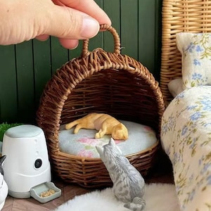 1:6 skala dockhus miniatyr vinranka vävd kattbo/husdjursmatare modell